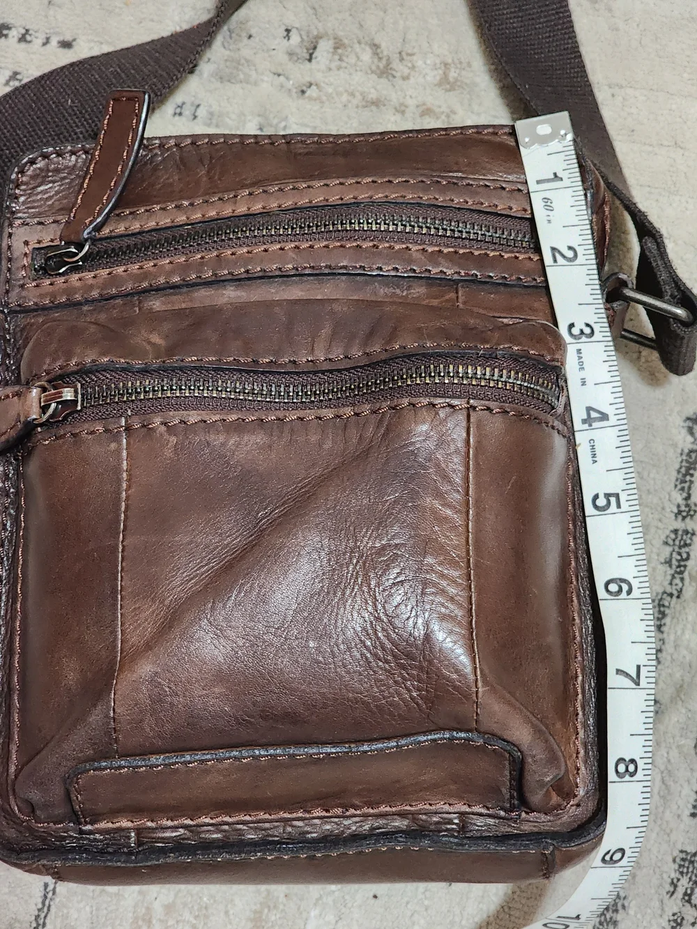 Men's Brown Leather Crossbody Bag - Classic Everyday Carry Muliple Zip Pockets